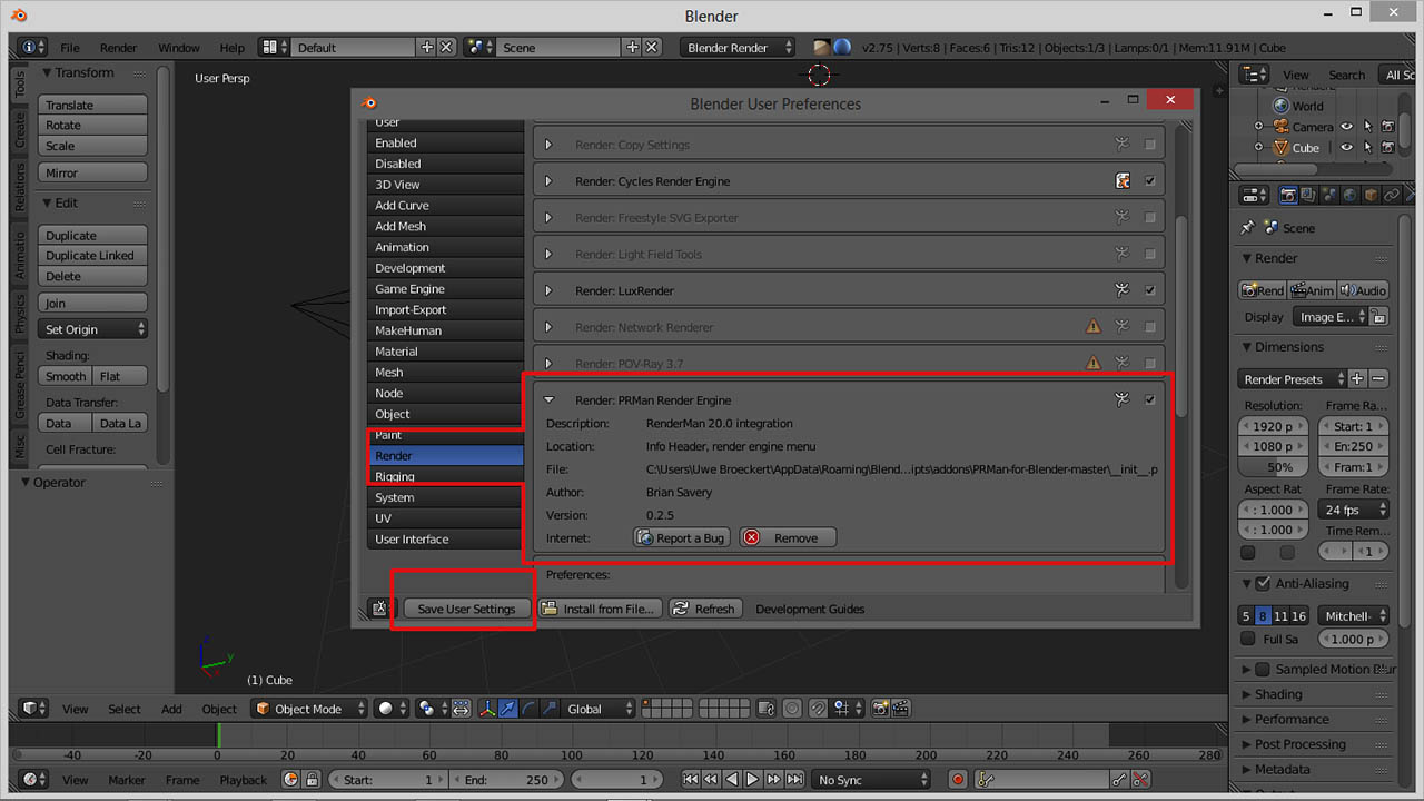 Blender Render Settingd PRMan