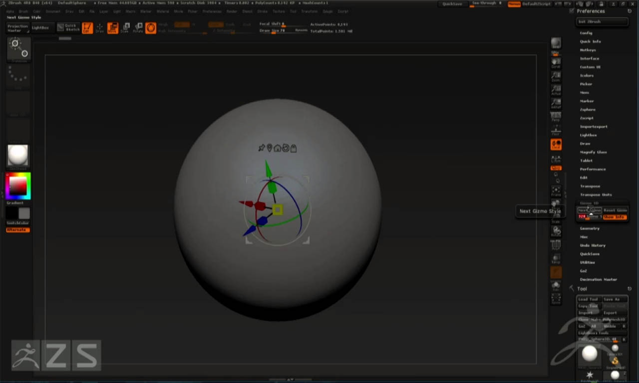 zbrush 4r8 gizmo orientation