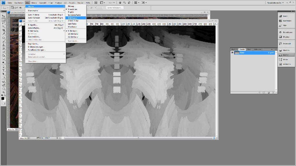 Photoshop Graustufen zurück nach RGB konvertieren.