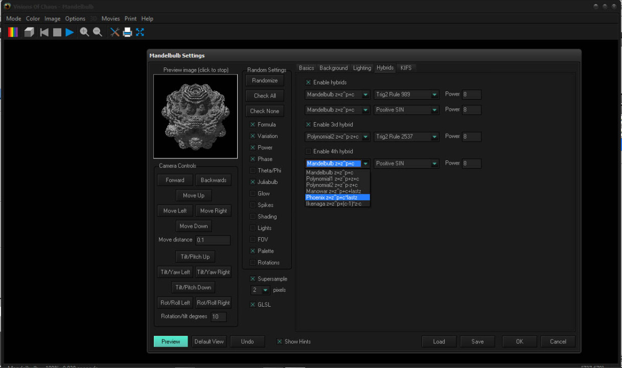 Visions of Chaos 3D Mandelbulb Hybrid Settings Screenshot1