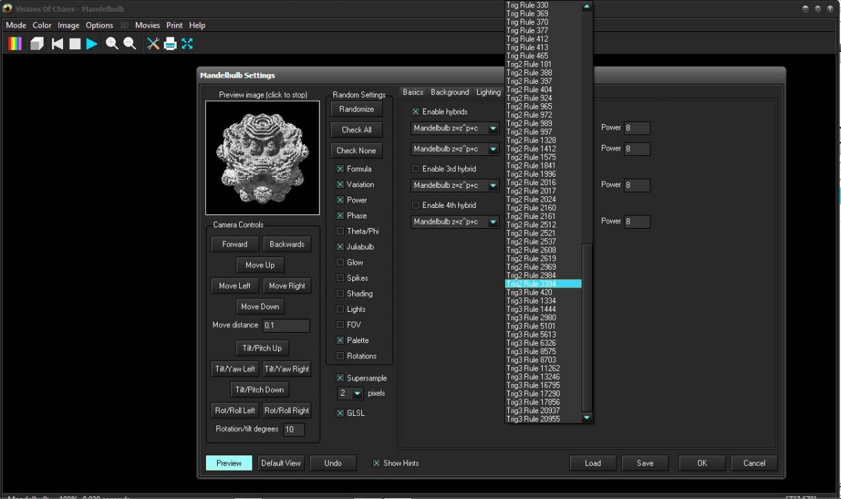 Visions of Chaos 3D Mandelbulb Hybrid Settings Screenshot2