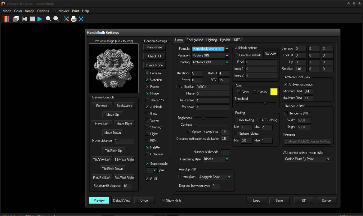 Visions of Chaos 3D Mandelbulb Settings Screenshot