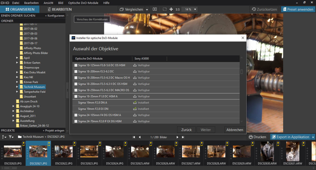 DxO Objektive Installieren