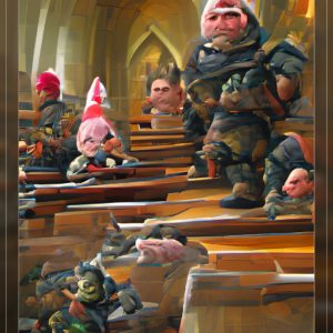 killers and warlords with a smile are thick gnomes in a church