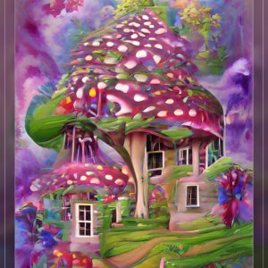 one mushroom house with linden trees and shrooms magical illusions1