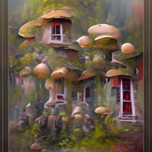 one mushroom house with linden trees and shrooms magical illusions5