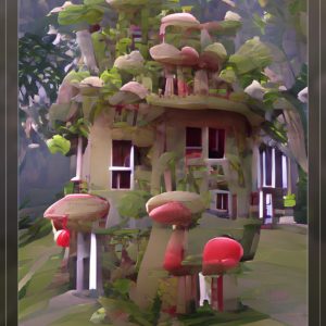 one mushroom house with linden trees and shrooms magical illusions6j