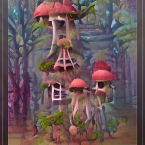 one mushroom house with shroomery monsters as trees27