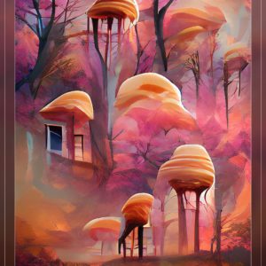 one mushroom house with shroomery monsters as trees29