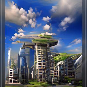 3d Game environment futuristic landscape and buildings